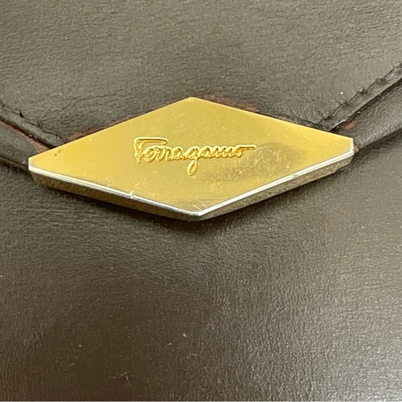 VTG Salvatore Ferragamo Leather Covertible Envelope Bag Purse Brown w Box - Picture 8 of 13